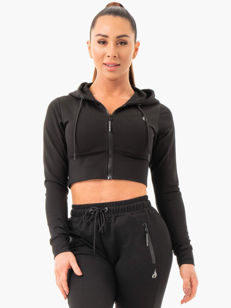 Sudadera Con Capucha Ryderwear Luxe Cropped Zip Mujer Negros | YXVCJ8526