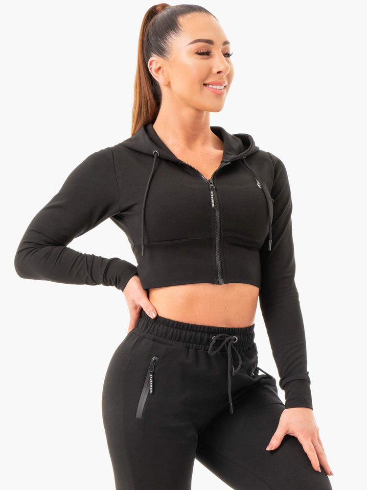 Sudadera Con Capucha Ryderwear Luxe Cropped Zip Mujer Negros | YXVCJ8526