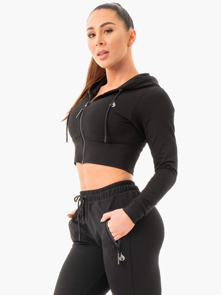 Sudadera Con Capucha Ryderwear Luxe Cropped Zip Mujer Negros | YXVCJ8526
