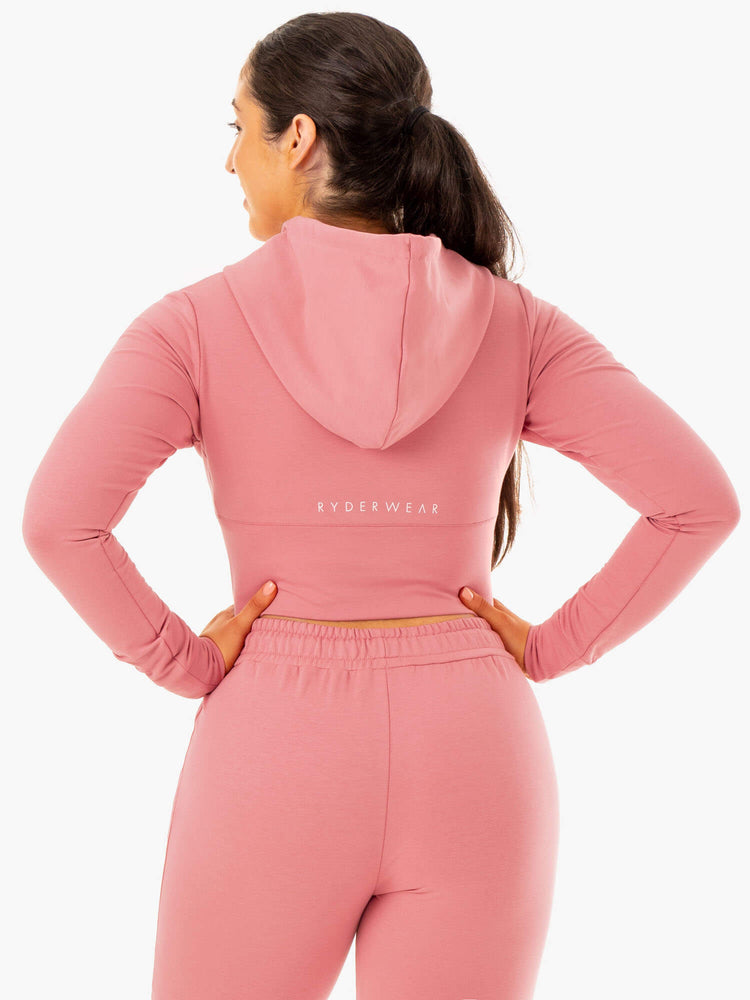 Sudadera Con Capucha Ryderwear Luxe Cropped Zip Mujer Rosas | YZQSA0753