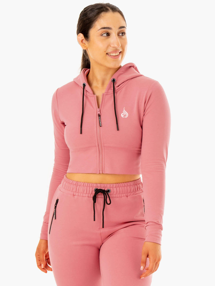 Sudadera Con Capucha Ryderwear Luxe Cropped Zip Mujer Rosas | YZQSA0753