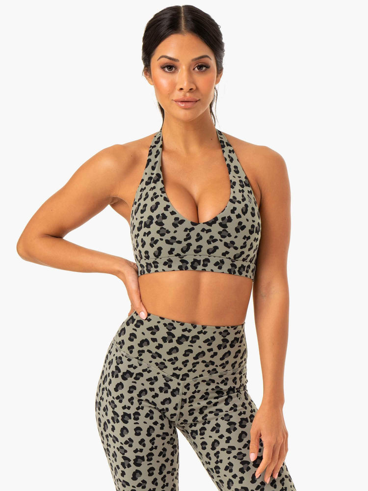 Sujetadores Deportivos Ryderwear Híbrido Halter Mujer Kaki | ZKRHU6321