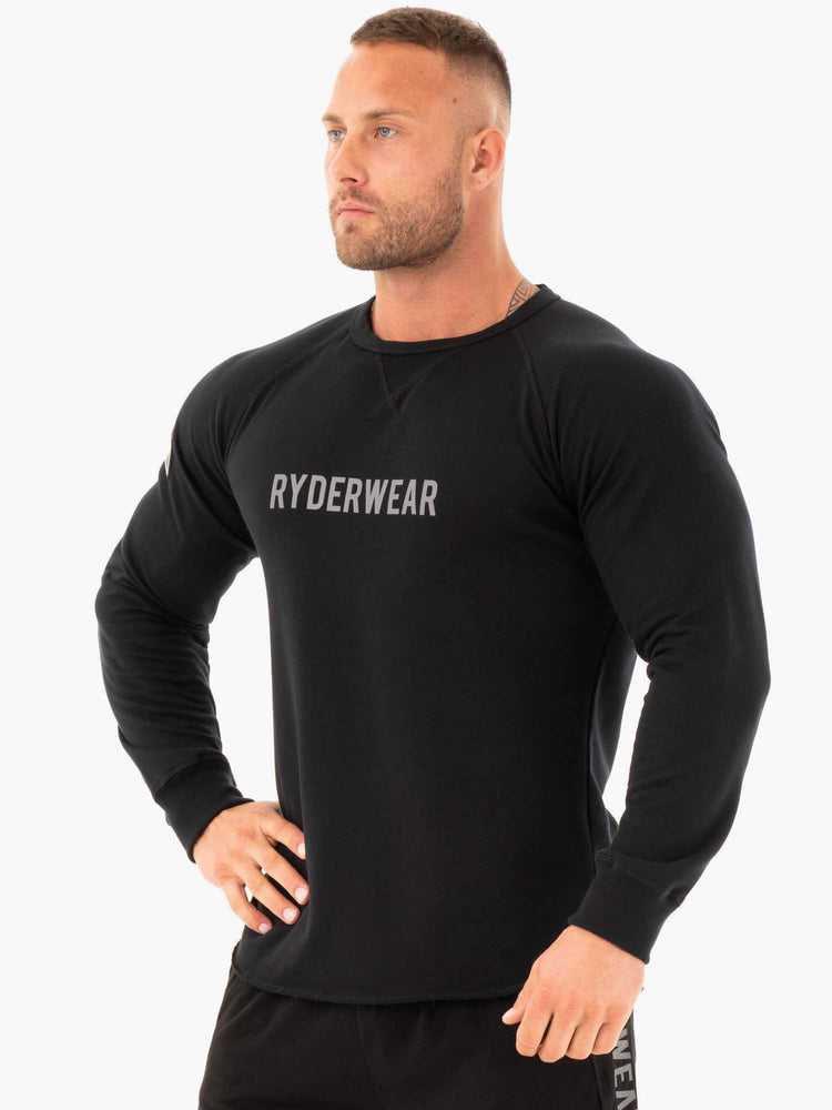 Suéteres Ryderwear Atléticos Crew Neck Hombre Negros | WDQVO7190
