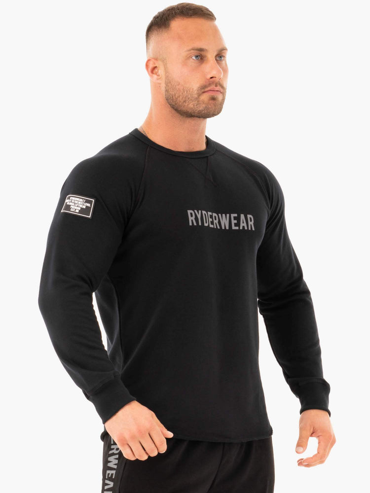 Suéteres Ryderwear Atléticos Crew Neck Hombre Negros | WDQVO7190