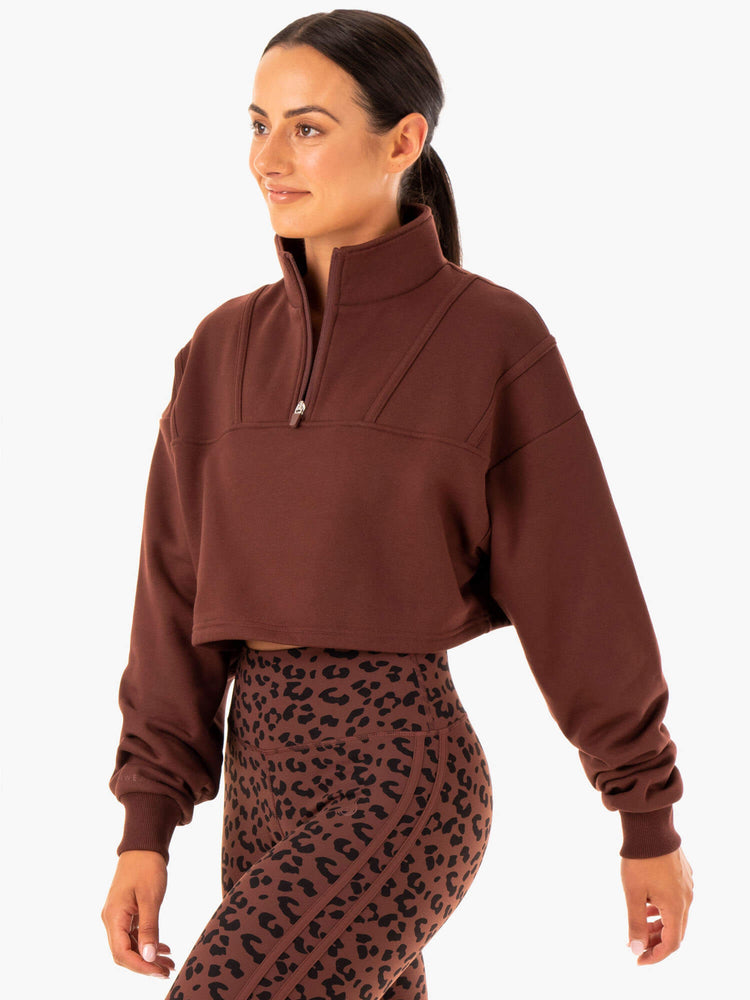 Suéteres Ryderwear Evolution Half Zip Mujer Chocolate | THJFB7096