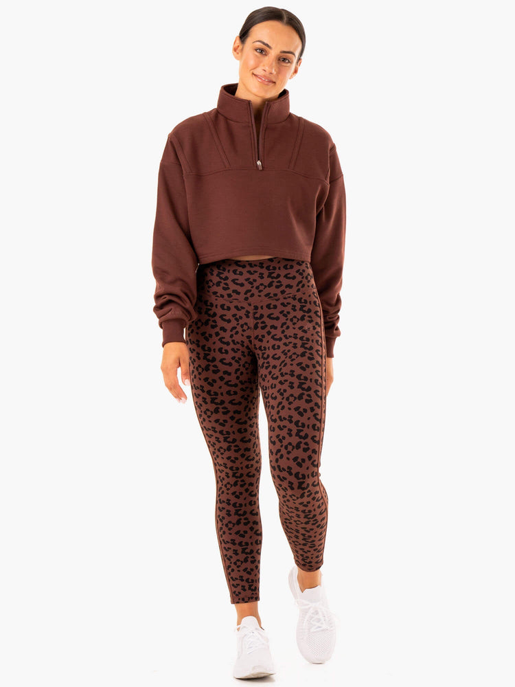 Suéteres Ryderwear Evolution Half Zip Mujer Chocolate | THJFB7096