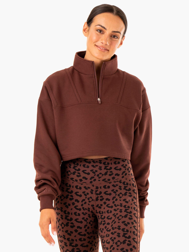 Suéteres Ryderwear Evolution Half Zip Mujer Chocolate | THJFB7096