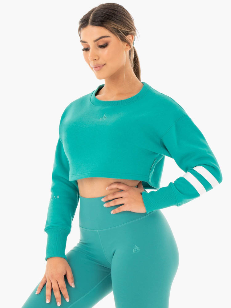 Suéteres Ryderwear Motion Cropped Mujer Turquesa | LXBFY9837