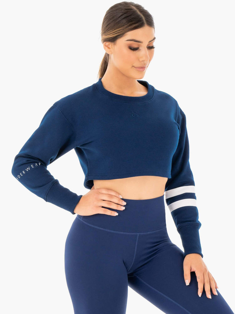 Suéteres Ryderwear Motion Cropped Mujer Azul Marino | WQOHP8103