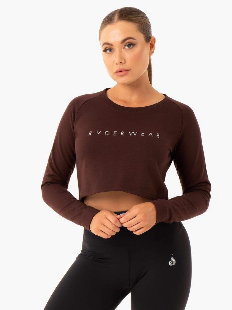 Suéteres Ryderwear Staples Cropped Mujer Chocolate | DPXMQ5082