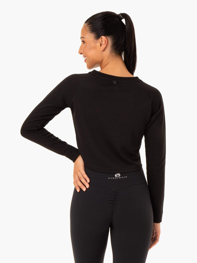 Suéteres Ryderwear Staples Cropped Mujer Negros | HAUFO1703