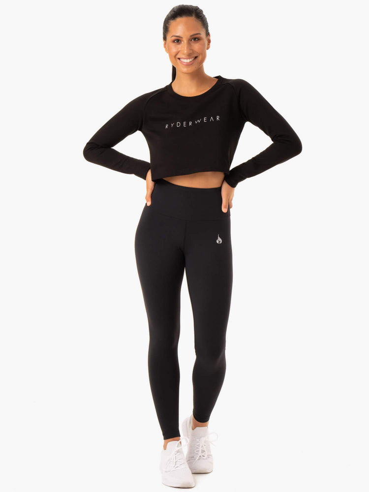 Suéteres Ryderwear Staples Cropped Mujer Negros | HAUFO1703