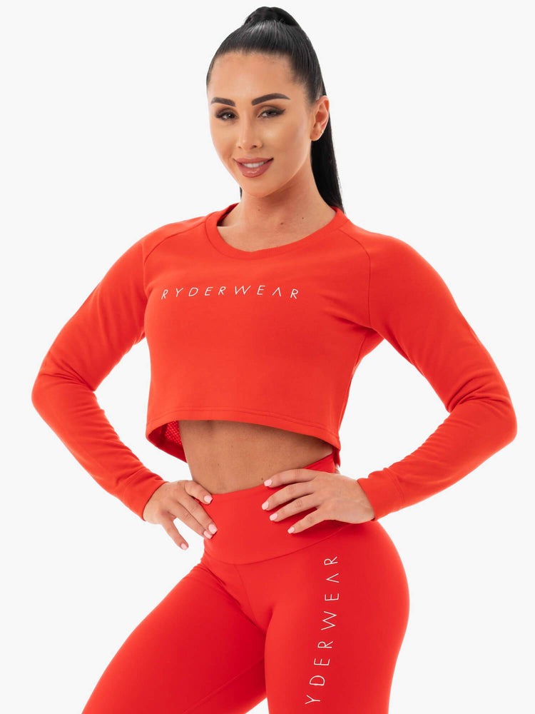 Suéteres Ryderwear Staples Cropped Mujer Rojos | HLYIQ3690