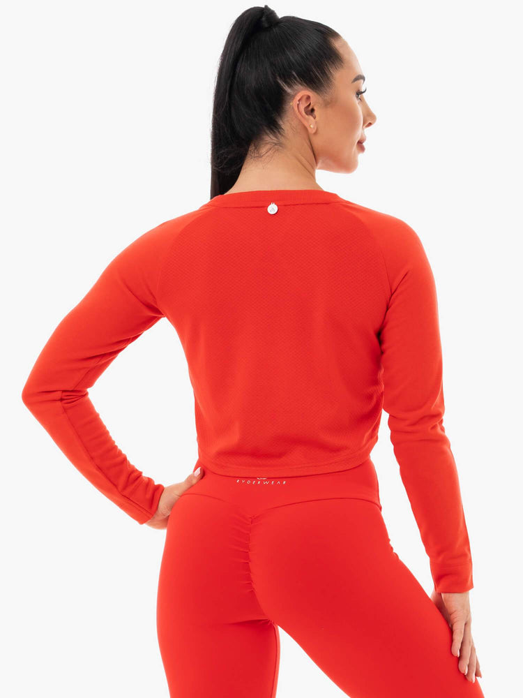 Suéteres Ryderwear Staples Cropped Mujer Rojos | HLYIQ3690