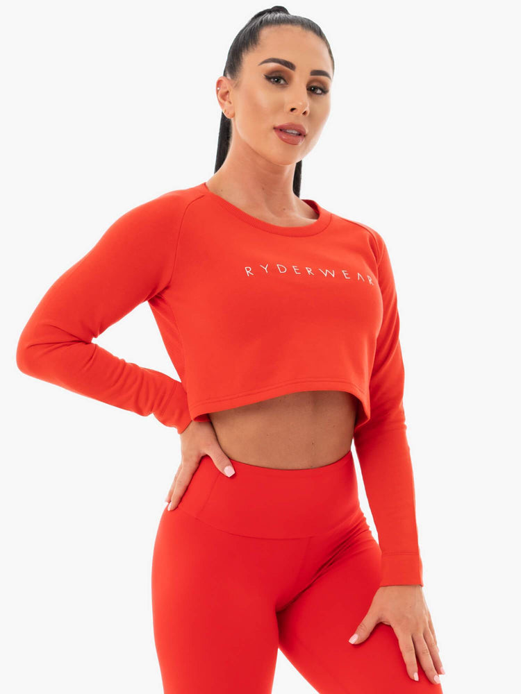 Suéteres Ryderwear Staples Cropped Mujer Rojos | HLYIQ3690