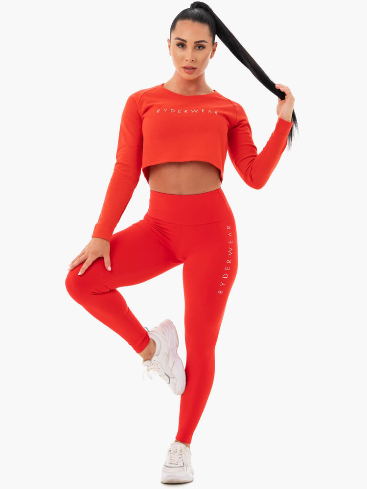 Suéteres Ryderwear Staples Cropped Mujer Rojos | HLYIQ3690