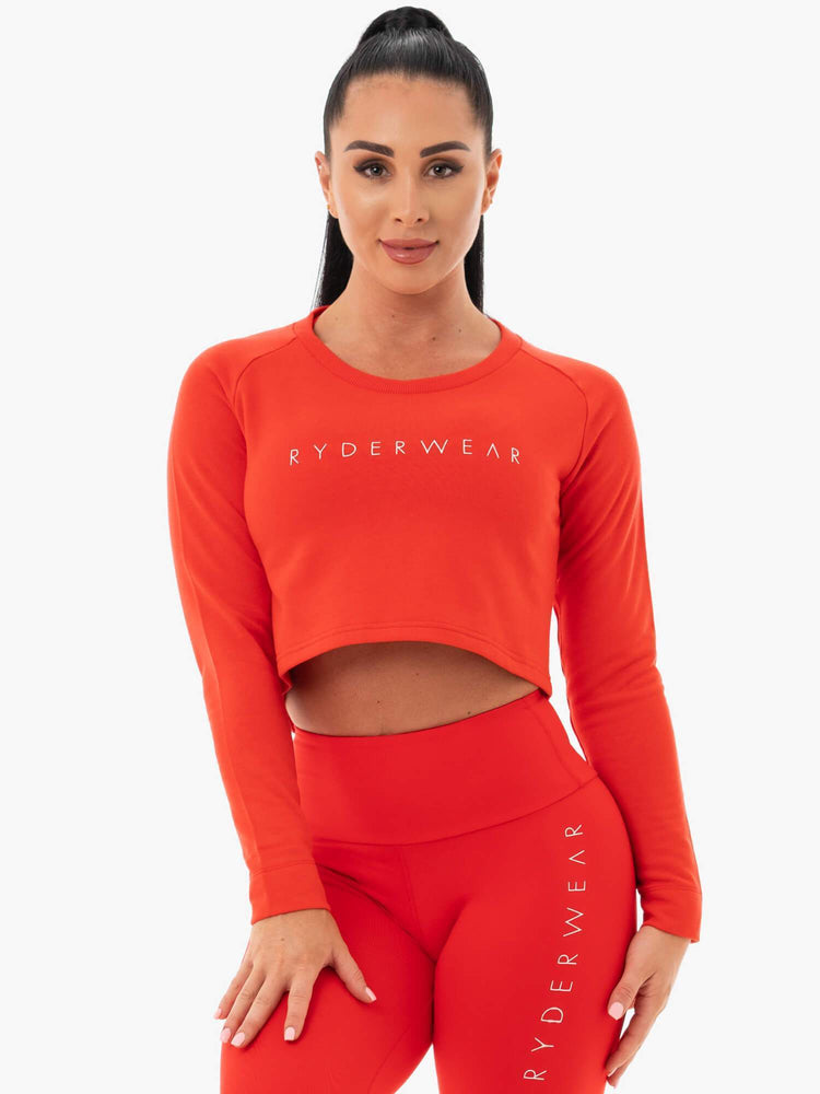 Suéteres Ryderwear Staples Cropped Mujer Rojos | HLYIQ3690