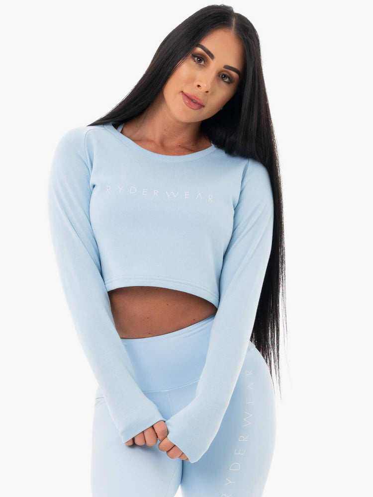 Suéteres Ryderwear Staples Cropped Mujer Azules | NBKAH2301