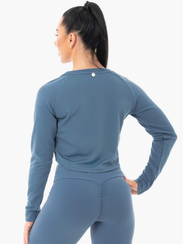 Suéteres Ryderwear Staples Cropped Mujer Azules | QXNKT1685