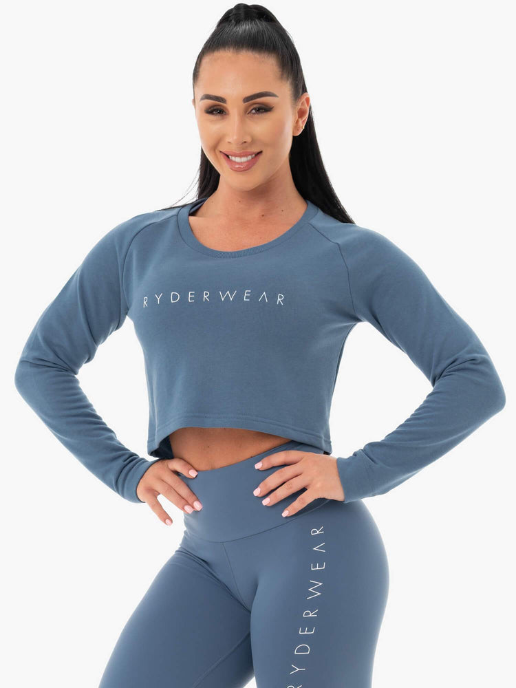 Suéteres Ryderwear Staples Cropped Mujer Azules | QXNKT1685