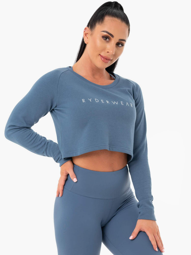 Suéteres Ryderwear Staples Cropped Mujer Azules | QXNKT1685