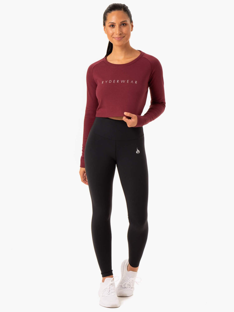 Suéteres Ryderwear Staples Cropped Mujer Vino | SGHYE6940