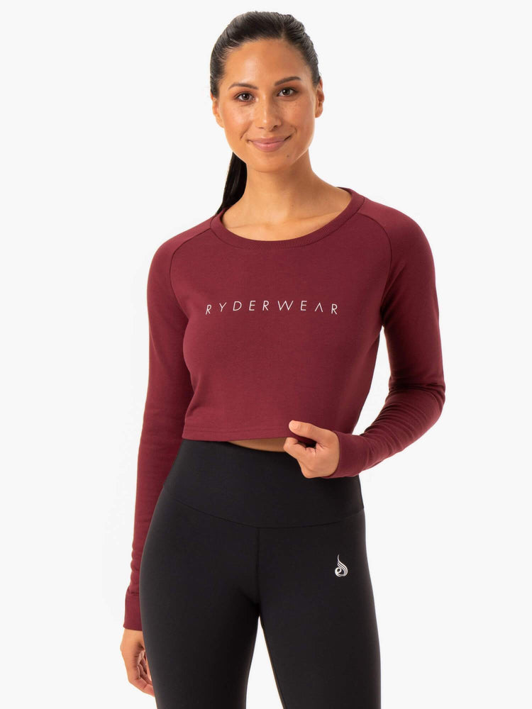 Suéteres Ryderwear Staples Cropped Mujer Vino | SGHYE6940