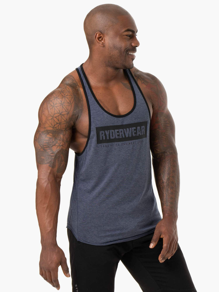 Tank Top Ryderwear Iron Stringer T-Back Hombre Azul Marino | IWETK6389