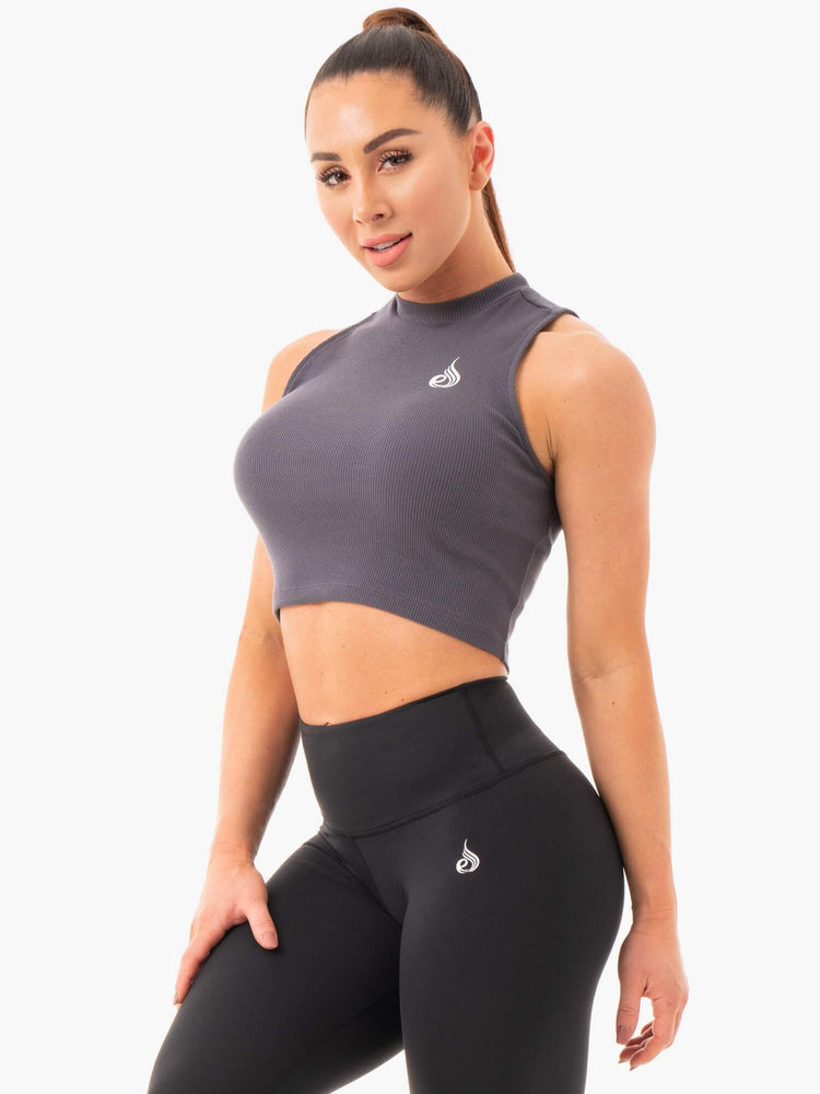 Tank Top Ryderwear Ribbed Crop Mujer Grises | UPGOS5987