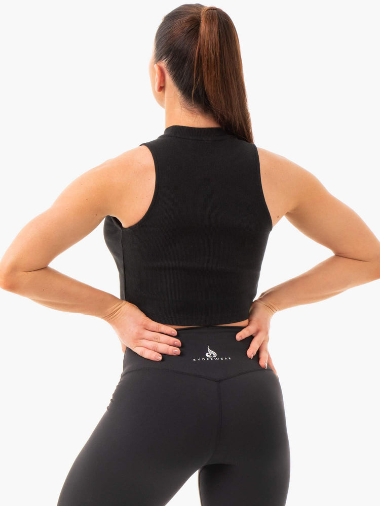 Tank Top Ryderwear Ribbed Crop Mujer Negros | HKOWE4873