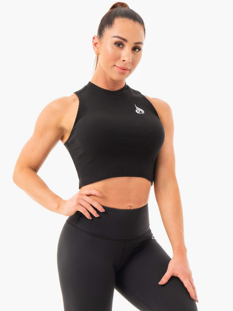 Tank Top Ryderwear Ribbed Crop Mujer Negros | HKOWE4873