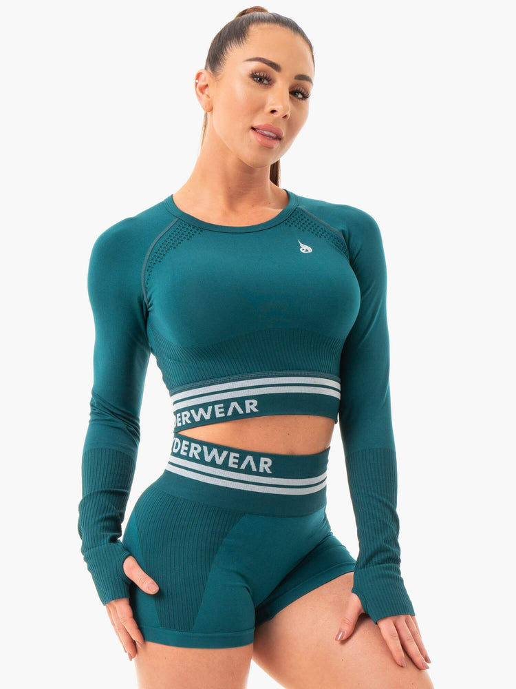 Tops Ryderwear Freestyle Seamless Long Sleeve Crop Mujer Turquesa | IPFES5098