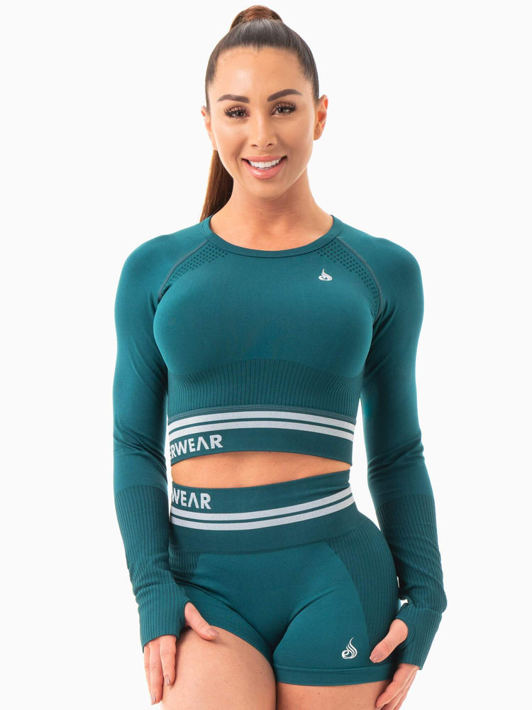 Tops Ryderwear Freestyle Seamless Long Sleeve Crop Mujer Turquesa | IPFES5098