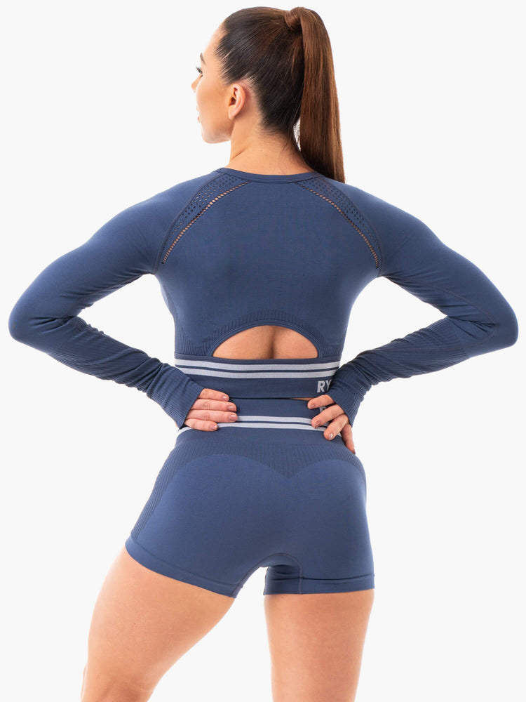 Tops Ryderwear Freestyle Seamless Long Sleeve Crop Mujer Azules | JTMBR1437