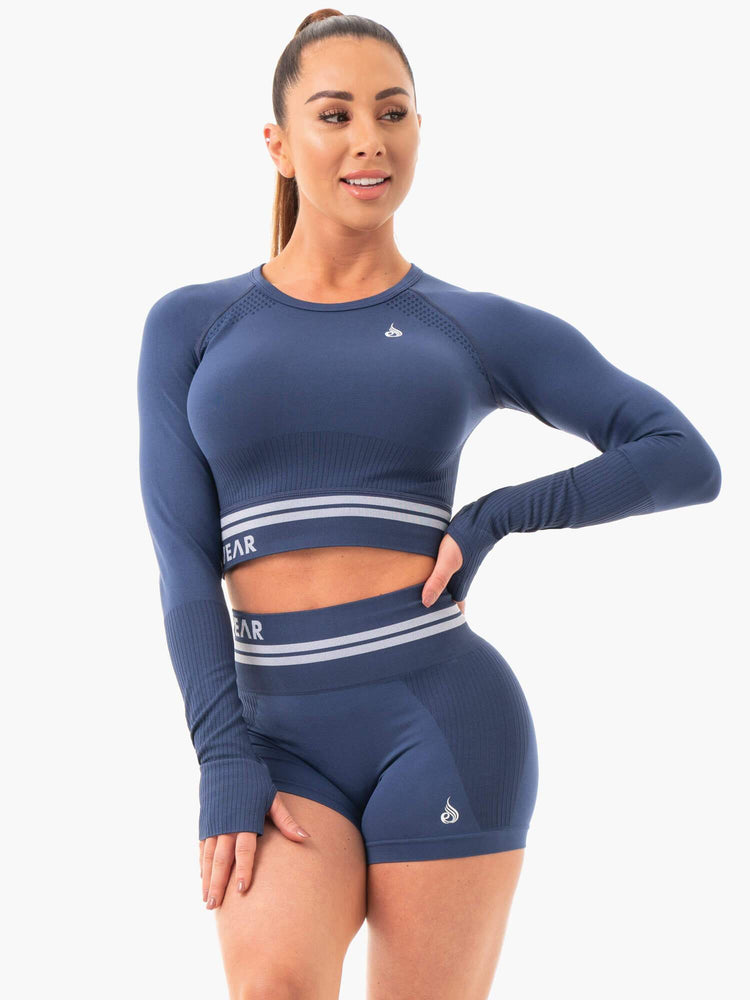 Tops Ryderwear Freestyle Seamless Long Sleeve Crop Mujer Azules | JTMBR1437