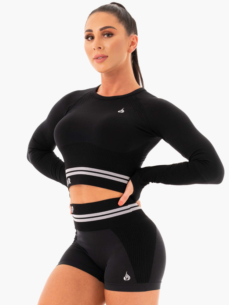 Tops Ryderwear Freestyle Seamless Long Sleeve Crop Mujer Negros | MSYDX7085