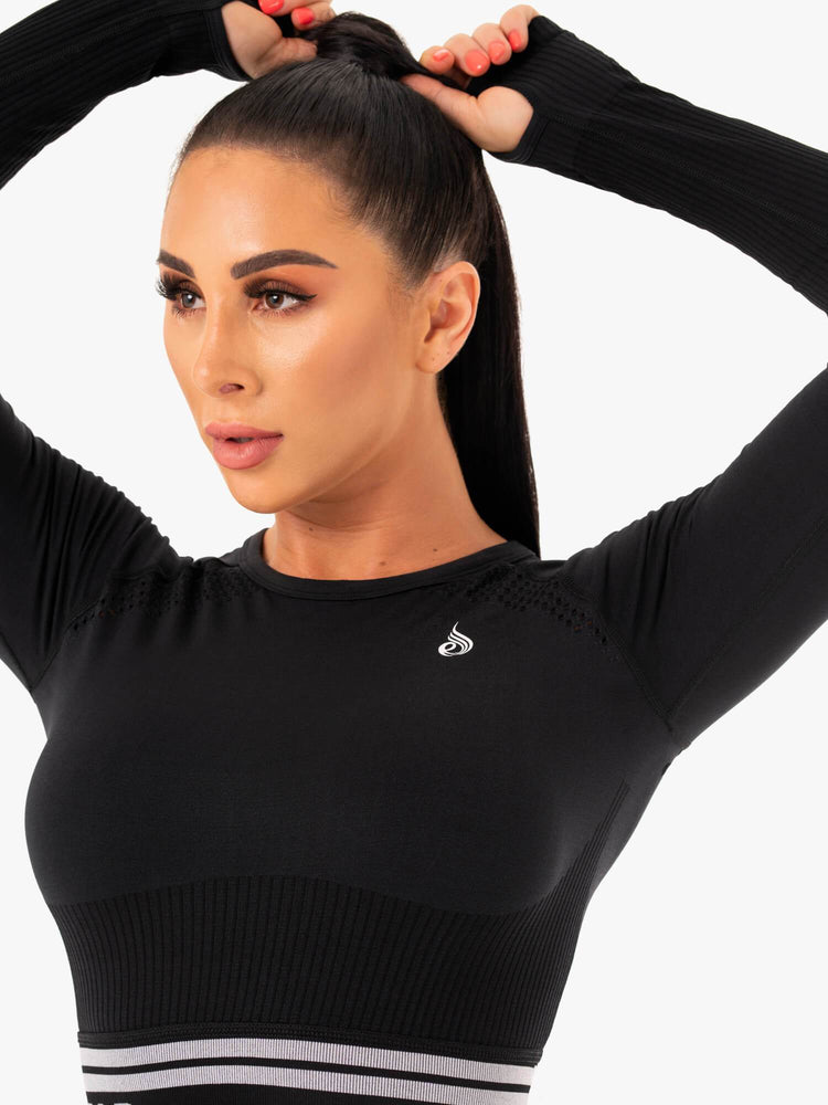 Tops Ryderwear Freestyle Seamless Long Sleeve Crop Mujer Negros | MSYDX7085