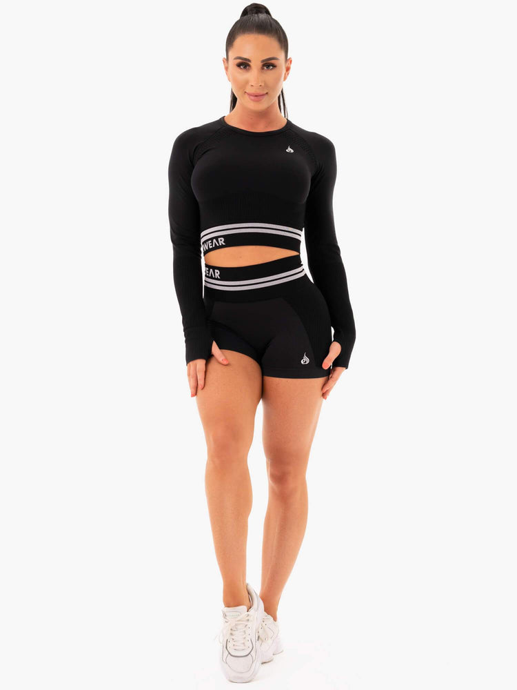 Tops Ryderwear Freestyle Seamless Long Sleeve Crop Mujer Negros | MSYDX7085