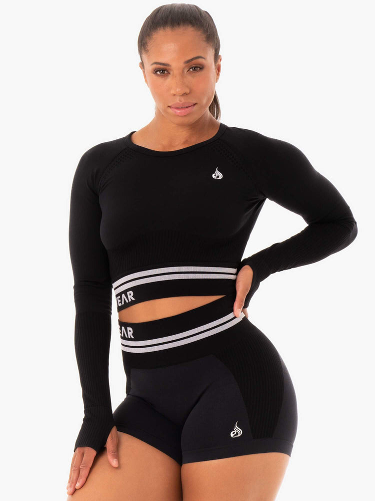 Tops Ryderwear Freestyle Seamless Long Sleeve Crop Mujer Negros | MSYDX7085