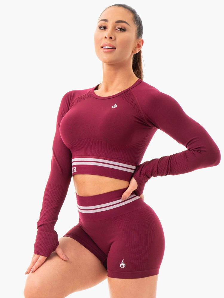 Tops Ryderwear Freestyle Seamless Long Sleeve Crop Mujer Vino | SKEHM0132