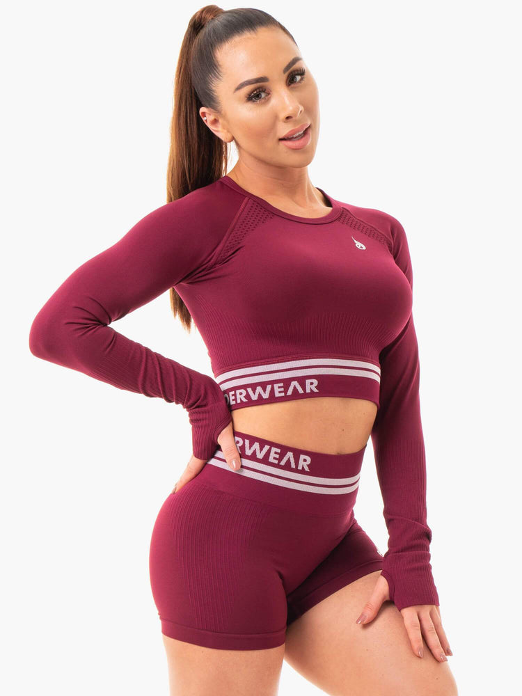 Tops Ryderwear Freestyle Seamless Long Sleeve Crop Mujer Vino | SKEHM0132