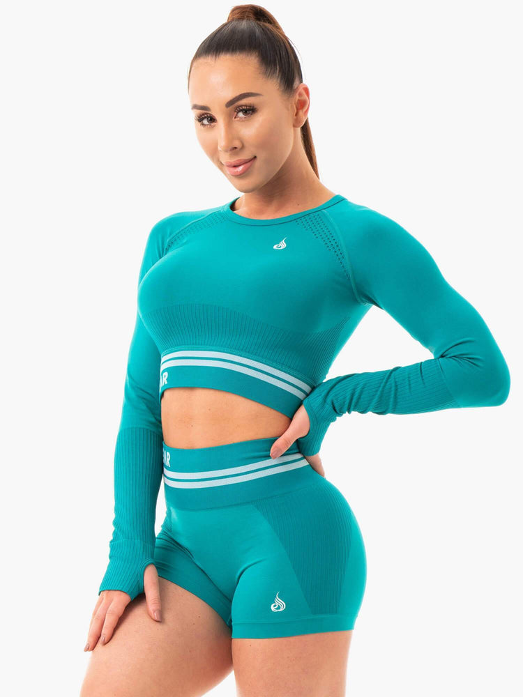 Tops Ryderwear Freestyle Seamless Long Sleeve Crop Mujer Turquesa | XKNVT8603