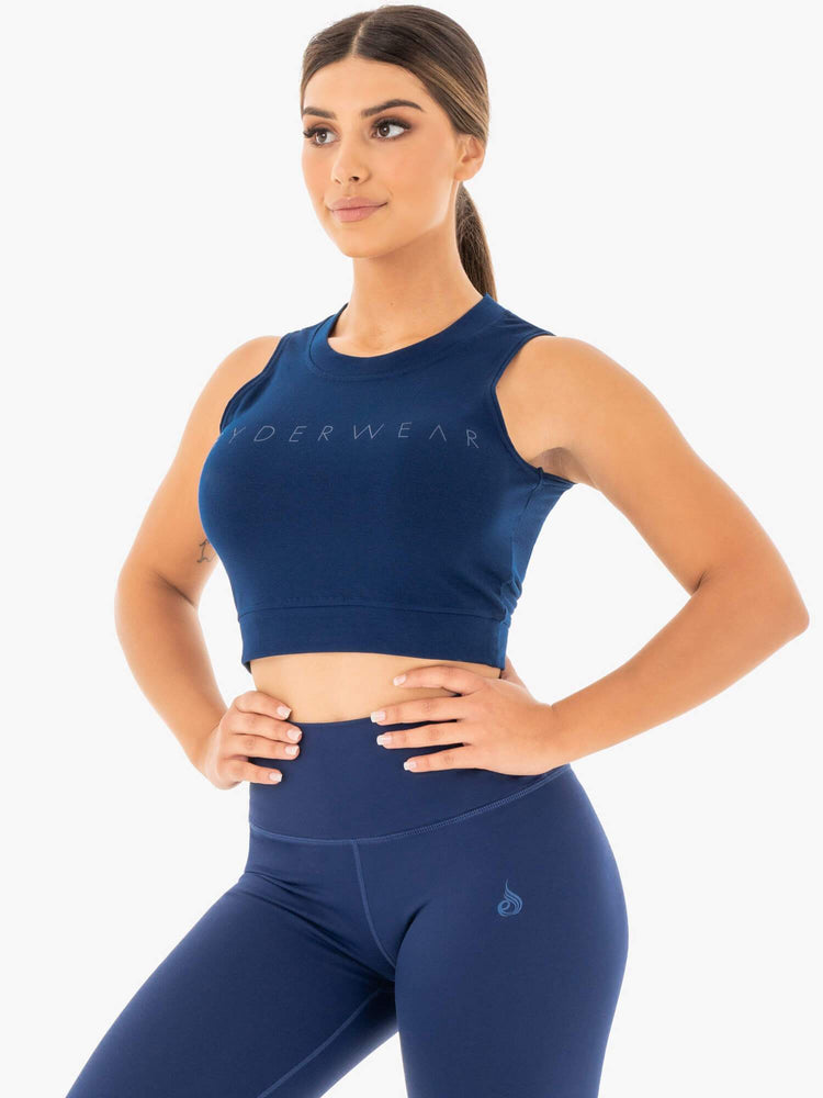 Tops Ryderwear Motion Crop Mujer Azul Marino | QYIOF6125
