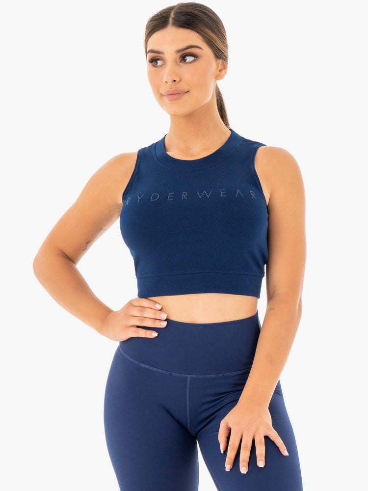 Tops Ryderwear Motion Crop Mujer Azul Marino | QYIOF6125