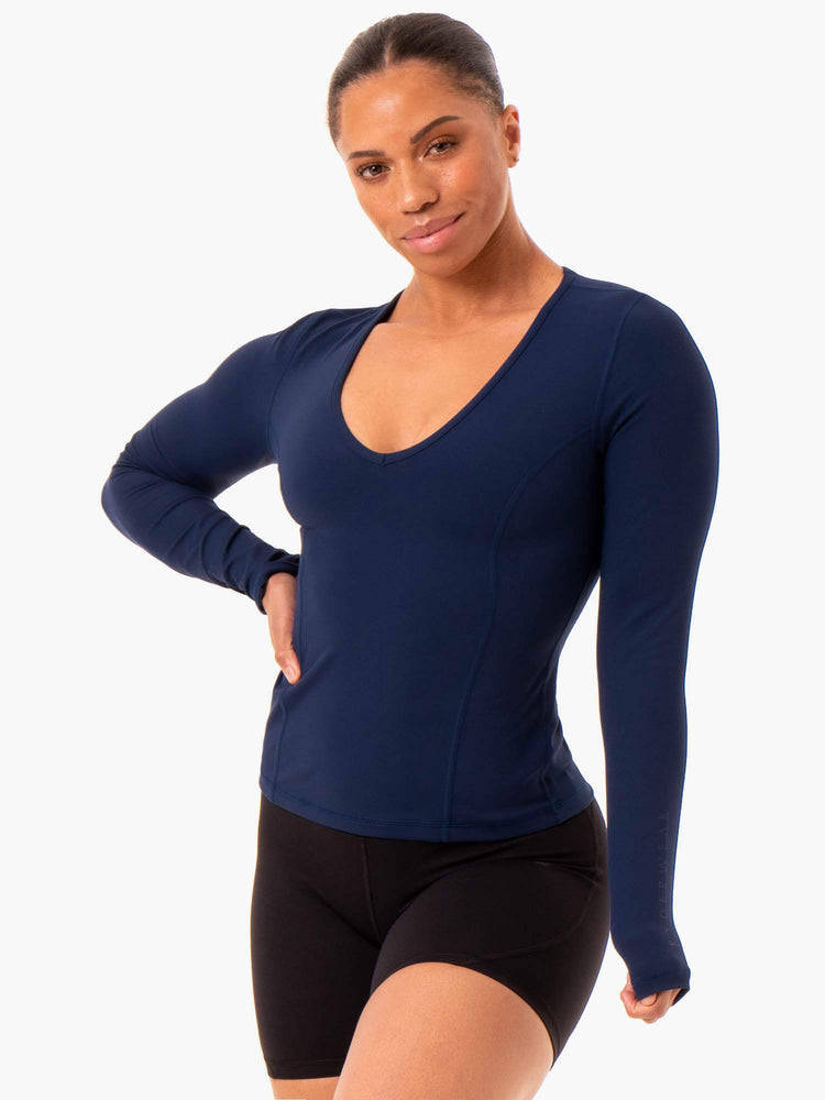 Tops Ryderwear Nkd Align Long Sleeve Entrenamiento Mujer Azul Marino | HIZKG5106