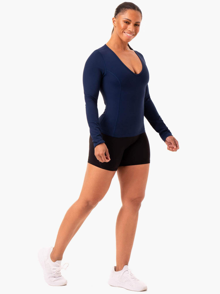 Tops Ryderwear Nkd Align Long Sleeve Entrenamiento Mujer Azul Marino | HIZKG5106