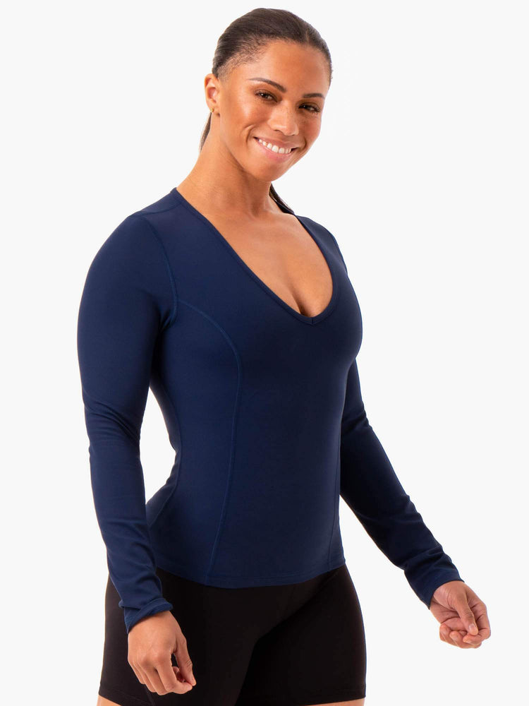 Tops Ryderwear Nkd Align Long Sleeve Entrenamiento Mujer Azul Marino | HIZKG5106