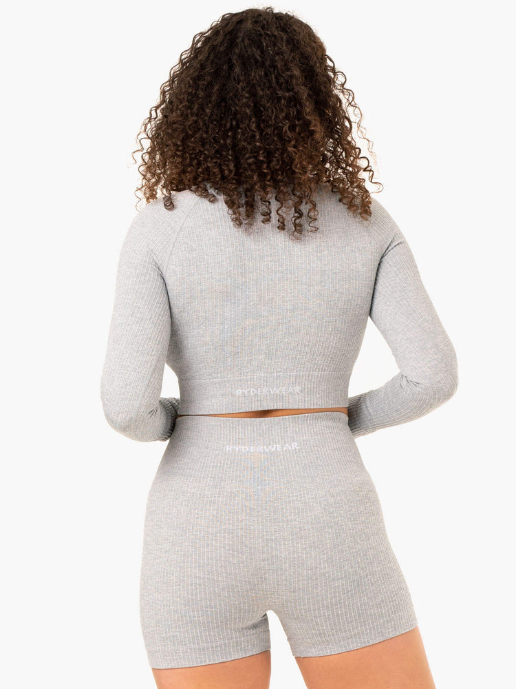 Tops Ryderwear Rib Seamless Long Sleeve Mujer Grises Claro | LMCIS2875