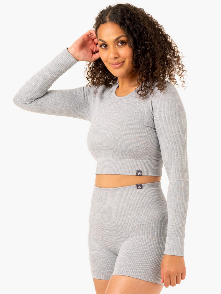 Tops Ryderwear Rib Seamless Long Sleeve Mujer Grises Claro | LMCIS2875