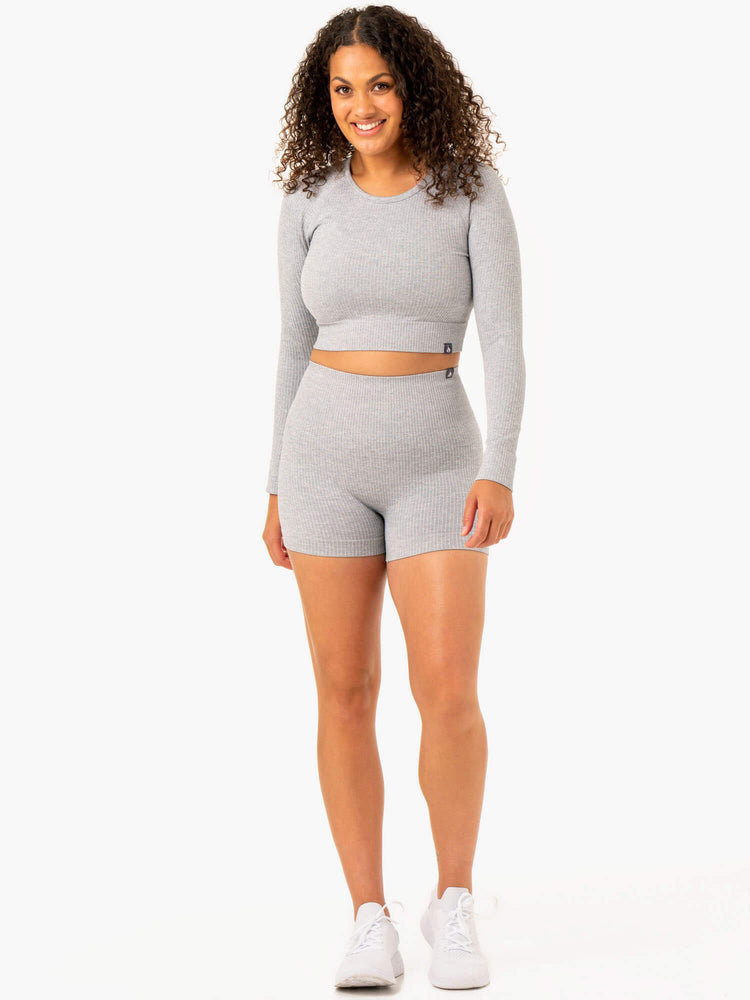 Tops Ryderwear Rib Seamless Long Sleeve Mujer Grises Claro | LMCIS2875
